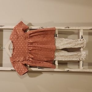 Tahari Short Sleeve Pink Polka-Dot Top with Leopard Print Pants 18 Months